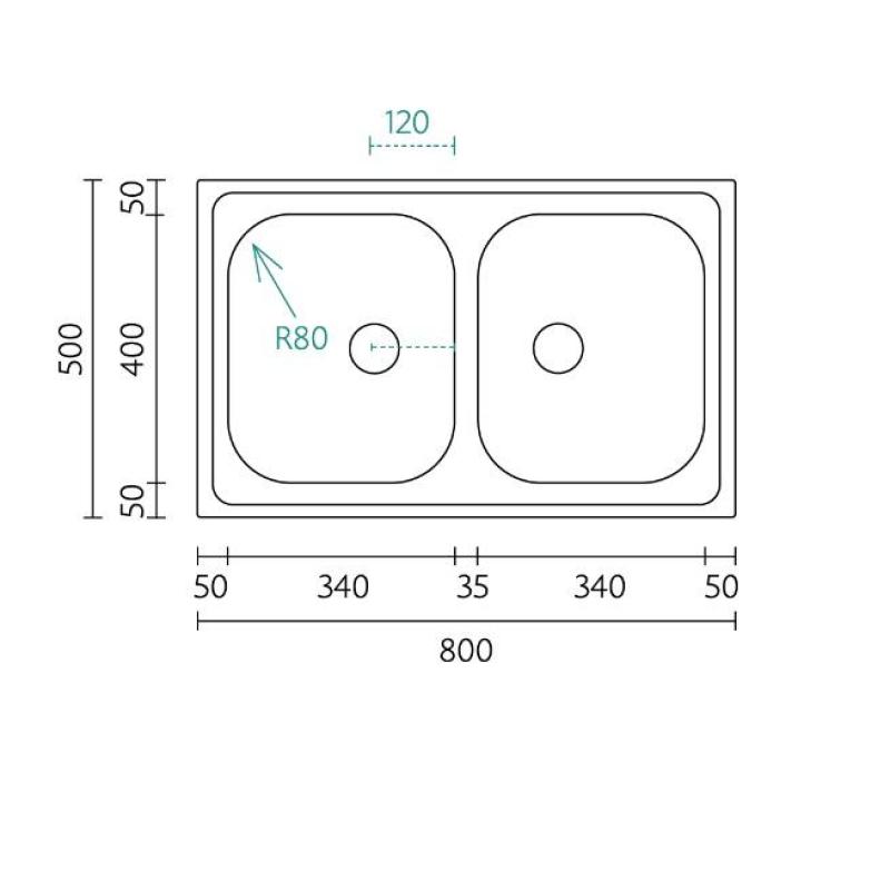 Banka Centurio 20 rozsdamentes acél dupla mosogatótálca 80x50cm 1208970026