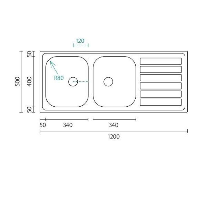 Centurio 120 RVS dupla mosogató felszerelés 120x50cm csepegtetővel 1208970029