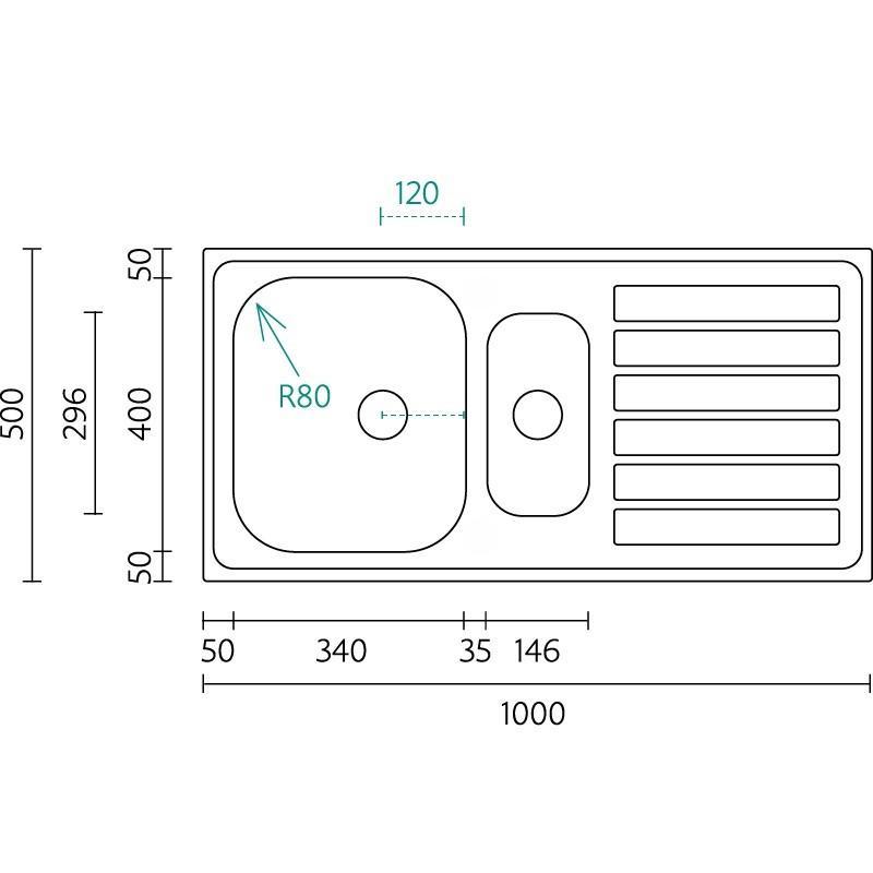 Banka Centurio 100-15 RVS 1,5 Mosogató felépítmény 100 x 50cm Csepegtető résszel 1208970035