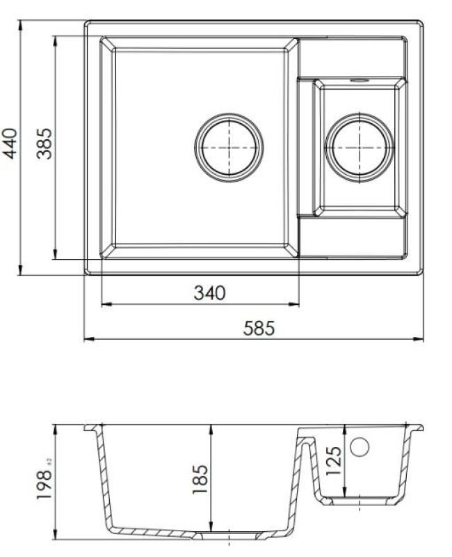GránitMy Smart extra sekély 1,5 gránit fehér mosogatótálca 58x44 cm fehér dugóval és fedéllel 1208970052