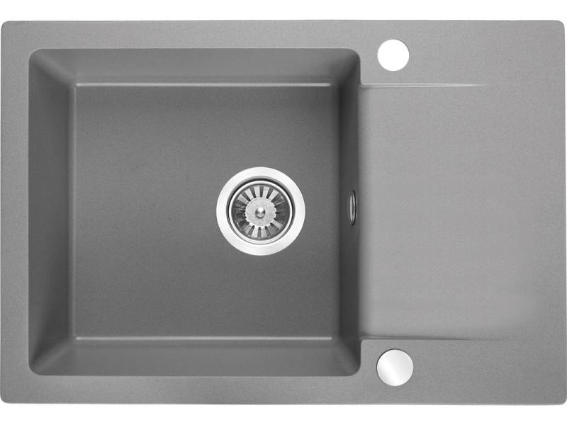 Aquadesign Kensley Set - Gránit beépíthető mosogató szürke, kis csepegtető résszel és konyhai csapteleppel, 65 x 44 cm 1208970086