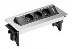 Asztali hosszabbító kábel kazetta nélkül, 3-szoros földelt aljzat, 1,5 m-es tápkábel dugóval, rozsdamentes acél.