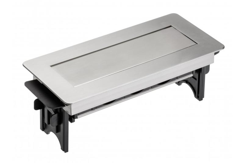 Asztali hosszabbító kábel kazetta nélkül, 3-szoros földelt aljzat, 1,5 m-es tápkábel dugóval, rozsdamentes acél.