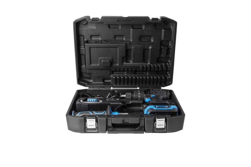 HÖGERT akkumulátoros ütvefúró készlet, 18V téglához, kőhöz, fához, fémhez és műanyaghoz.