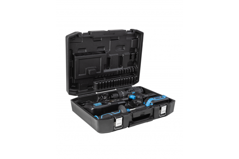 HÖGERT akkumulátoros ütvefúró készlet, 18V téglához, kőhöz, fához, fémhez és műanyaghoz.