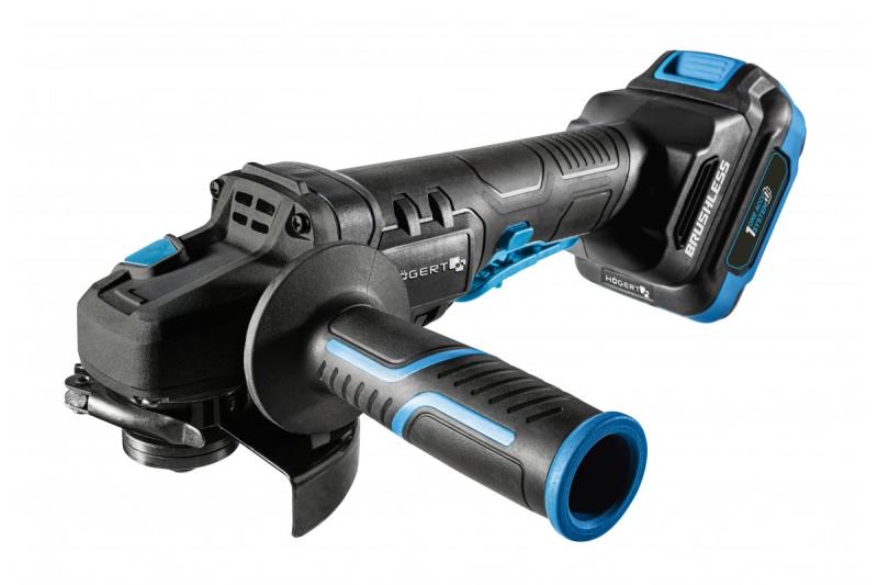 HÖGERT Akkumulátoros sarokcsiszoló paddle kapcsolóval, 125MM, 18V - Készlet (akkumulátor, töltő, tartozékok)