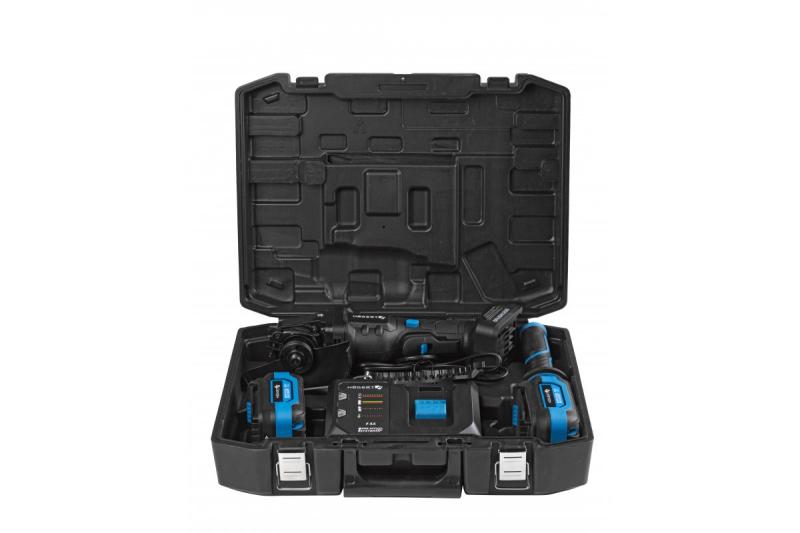 HÖGERT Akkumulátoros sarokcsiszoló paddle kapcsolóval, 125MM, 18V - Készlet (akkumulátor, töltő, tartozékok)