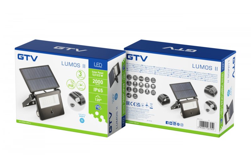 Napárvíz fény LUMOS II, LED, 2000lm, 6400K, 2600mAh cserélhető, IP65, fekete