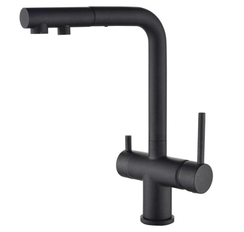 Ausmann Ellington 3-utas konyhai csaptelep kihúzható kifolyóval és szűrt vízzel – Antracit - 1208970495