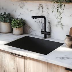 Ausmann Ellington 3-utas konyhai csaptelep kihúzható kifolyóval és szűrt vízzel – Fekete - 1208970497