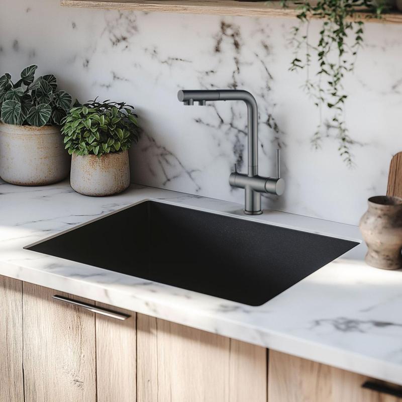 Ausmann Ellington 3-utas konyhai csaptelep kihúzható kifolyóval és szűrt vízzel – Gun metal – 1208970499