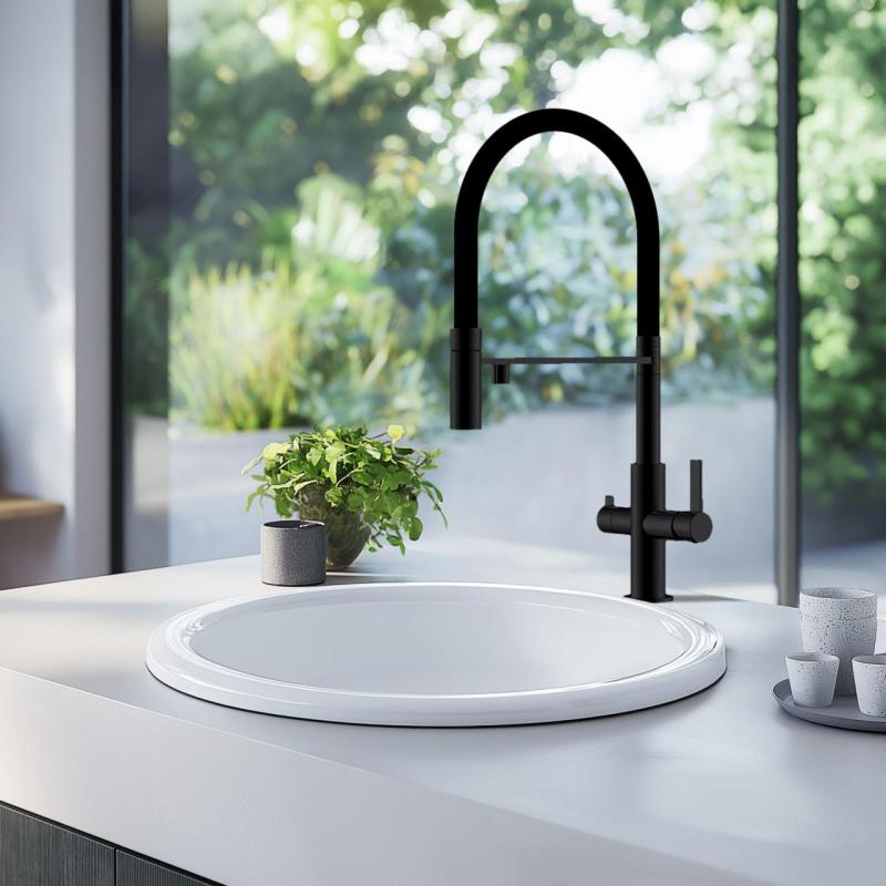 Ausmann Claridge 3-utas konyhai csaptelep rugalmas kifolyóval és szűrt vízzel – Antracit – 1208970500