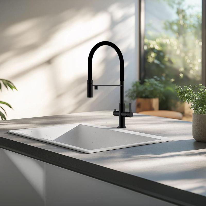 Ausmann Claridge 3-utas konyhai csaptelep rugalmas kifolyóval és szűrt vízzel – Antracit – 1208970500