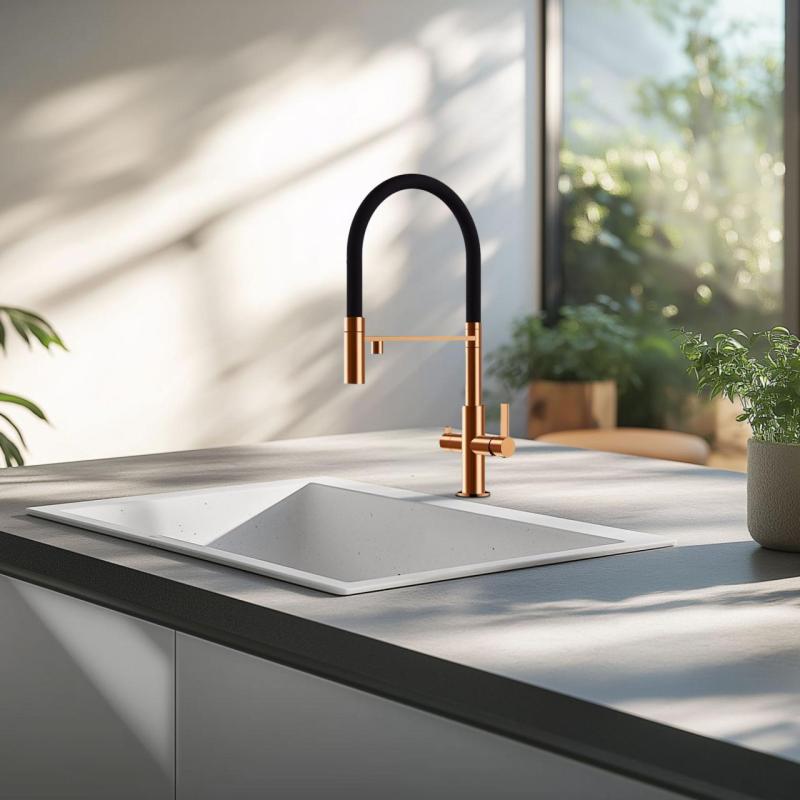 Ausmann Claridge 3-utas konyhai csaptelep rugalmas kifolyóval és szűrt vízzel – Réz - 1208970503