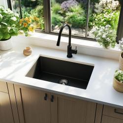 Ausmann Ceramic Ember Kerámia Matt Fekete Mosogató - Felületre és Aláépítésre 54 x 40 cm RVS dugóval 1208970511