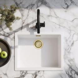 Fehér mosogató 50x40 cm Alulról, Felülről és Lapba Szerelhető Arany Dugóval 1208970532