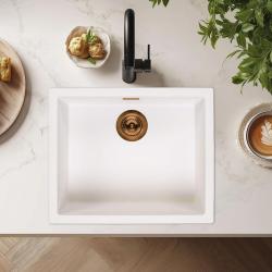 Fehér mosogató 50x40 cm Alulról beépített, Felületre szerelt és Síkba épített réz dugóval 1208970533