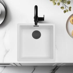Fehér Mosogató 40x40 cm Alulról épített, Felülről épített és Síkba épített Matt Fekete Dugóval 1208970535