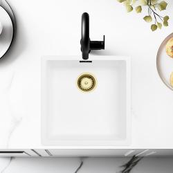 Fehér Mosogató 40x40 cm Alul-, Felül- és Síkbeépítéshez Arany Dugóval 1208970537