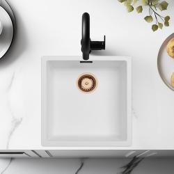 Fehér Mosdókagyló 40x40 cm Alsó Beépítés, Felső Beépítés és Síkba Építés Réz Dugóval 1208970538