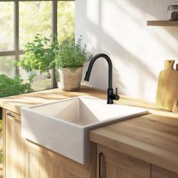 Ausmann Ceramic Panor Shade Kerámiai Fehér Butler Mosogató - Beépíthető és Félbeépíthető 630 x 597 mm csaptelephellyel és rozsdamentes acél dugóval 1208970560