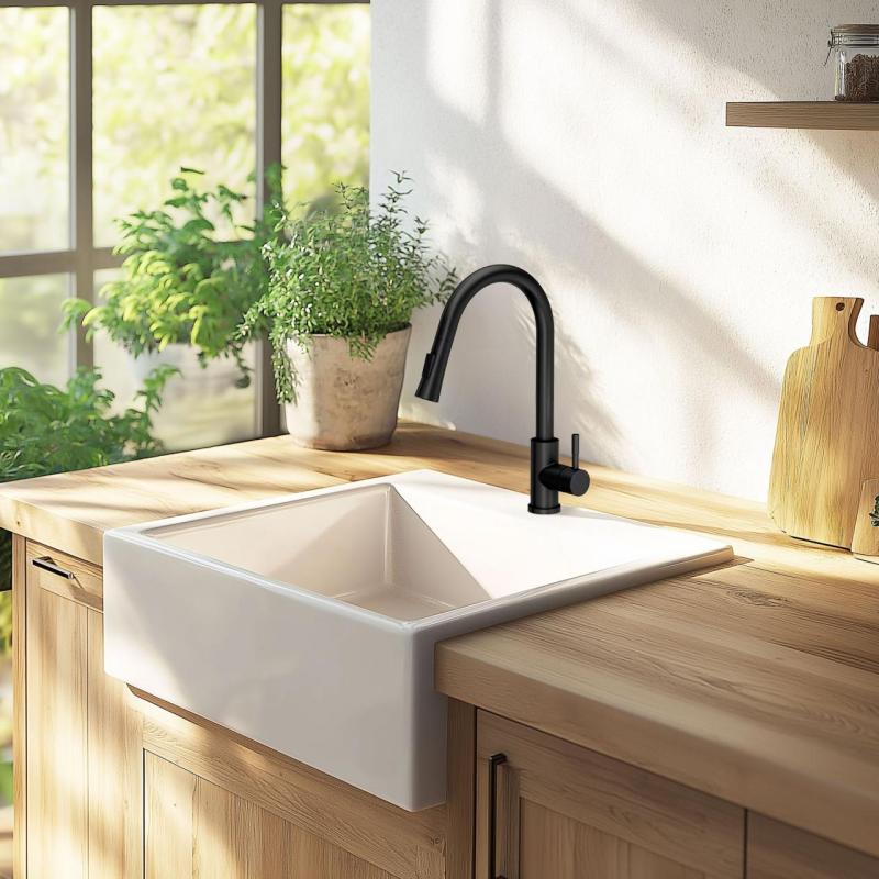 Ausmann Ceramic Panor Shade Kerámiai Fehér Butler Mosogató - Beépíthető és Félbeépíthető 630 x 597 mm csaptelephellyel és rozsdamentes acél dugóval 1208970560