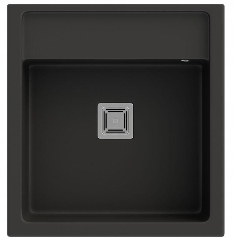 Graniteland Arno Gránit Fekete Mosogató Beépíthető 582x620mm Rozsdamentes Acél Négyszögletű Dugóval 1208970602