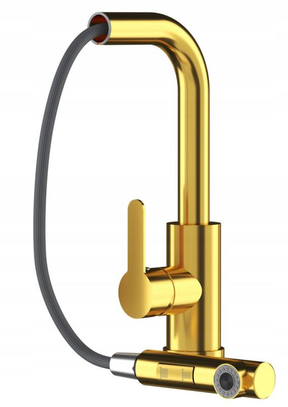 Gránitland Celeste Konyhai Csaptelep Arany Kihúzható Kifolyóval és Kézi Zuhanyzóval Kettős Funkcióval 1208970664.