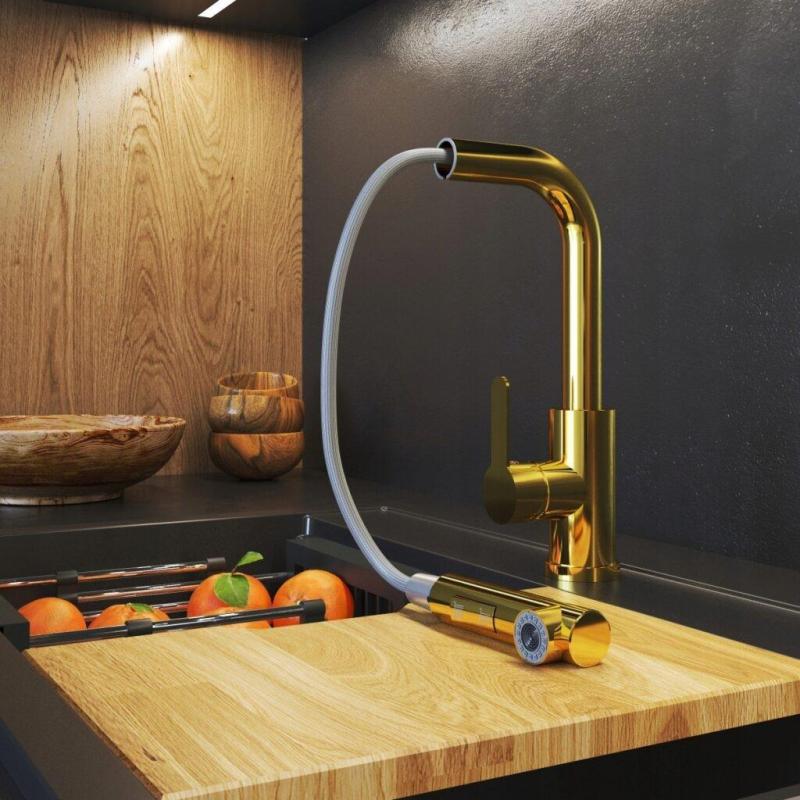 Gránitland Celeste Konyhai Csaptelep Arany Kihúzható Kifolyóval és Kézi Zuhanyzóval Kettős Funkcióval 1208970664.