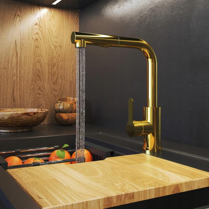 Gránitland Celeste Konyhai Csaptelep Arany Kihúzható Kifolyóval és Kézi Zuhanyzóval Kettős Funkcióval 1208970664.