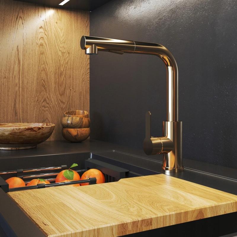 Gránitland Celeste konyhai csaptelep réz színben, kihúzható kifolyóval és dupla funkciós kézi zuhannyal 1208970665.