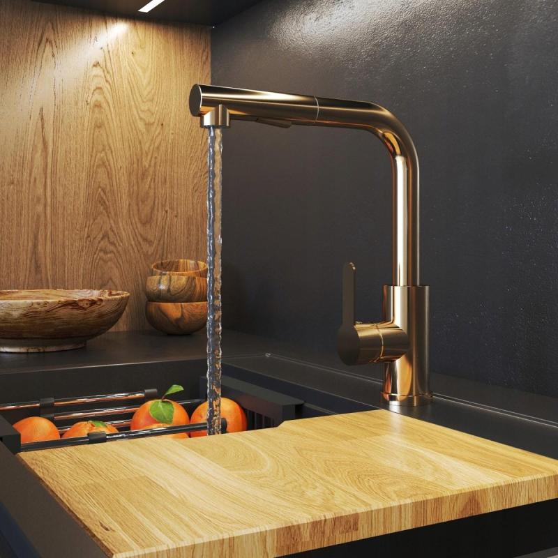 Gránitland Celeste konyhai csaptelep réz színben, kihúzható kifolyóval és dupla funkciós kézi zuhannyal 1208970665.