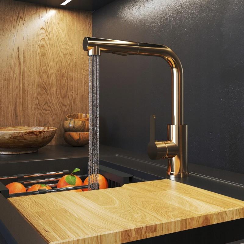 Gránitland Celeste konyhai csaptelep réz színben, kihúzható kifolyóval és dupla funkciós kézi zuhannyal 1208970665.