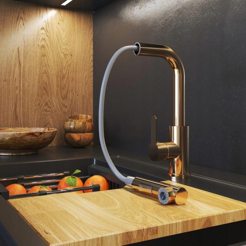 Gránitland Celeste konyhai csaptelep réz színben, kihúzható kifolyóval és dupla funkciós kézi zuhannyal 1208970665.