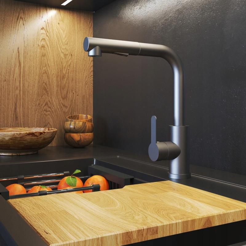 Gránitland Celeste Konyhai Csaptelep Fegyverfém Kihúzható Kifolyóval és Kettős Funkciójú Kézi Zuhannyal 1208970666