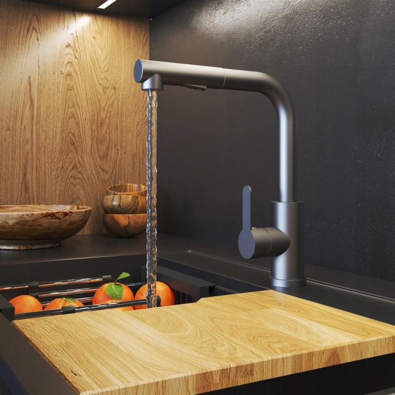 Gránitland Celeste Konyhai Csaptelep Fegyverfém Kihúzható Kifolyóval és Kettős Funkciójú Kézi Zuhannyal 1208970666