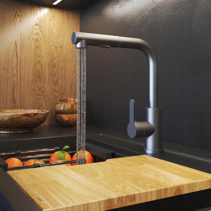 Gránitland Celeste Konyhai Csaptelep Fegyverfém Kihúzható Kifolyóval és Kettős Funkciójú Kézi Zuhannyal 1208970666