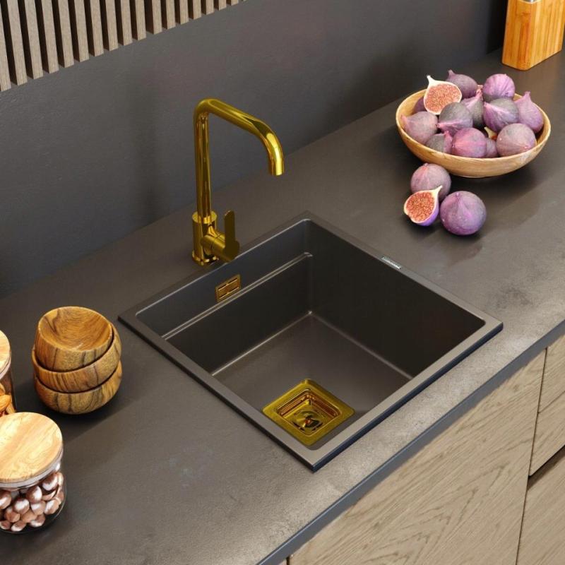 Graniteland Stellar konyhai keverőcsaptelep arany színben, forgatható uitloop 1208970673.