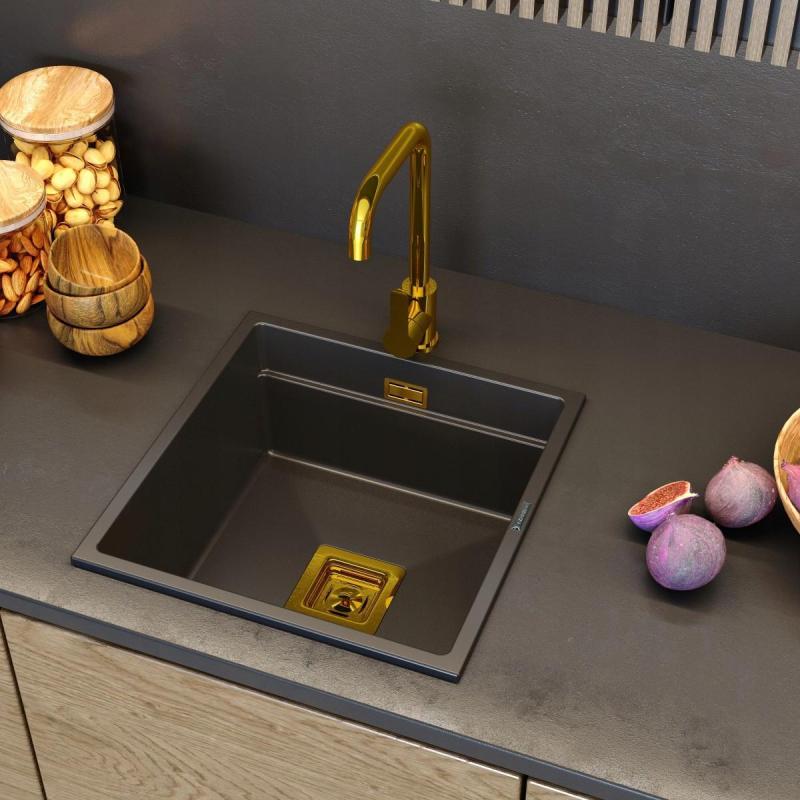 Graniteland Stellar konyhai keverőcsaptelep arany színben, forgatható uitloop 1208970673.