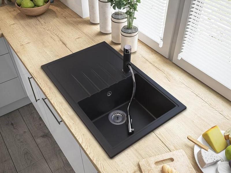 Gránitland Ceres Konyhai Csaptelep Fekete Kihúzható Kifolyóval és Kettős Funkciójú Kézi Zuhannyal 1208970707