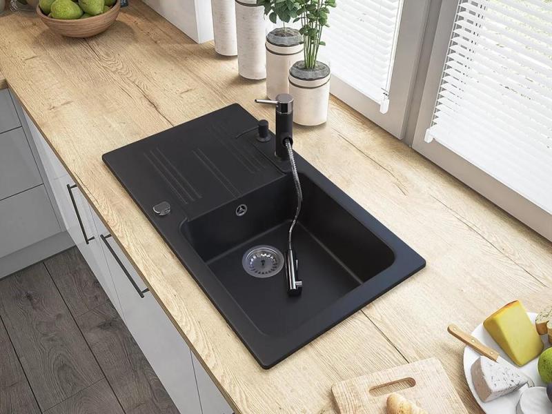 Gránitland Ceres Konyhai Csaptelep Fekete Kihúzható Kifolyóval és Kettős Funkciójú Kézi Zuhannyal 1208970707