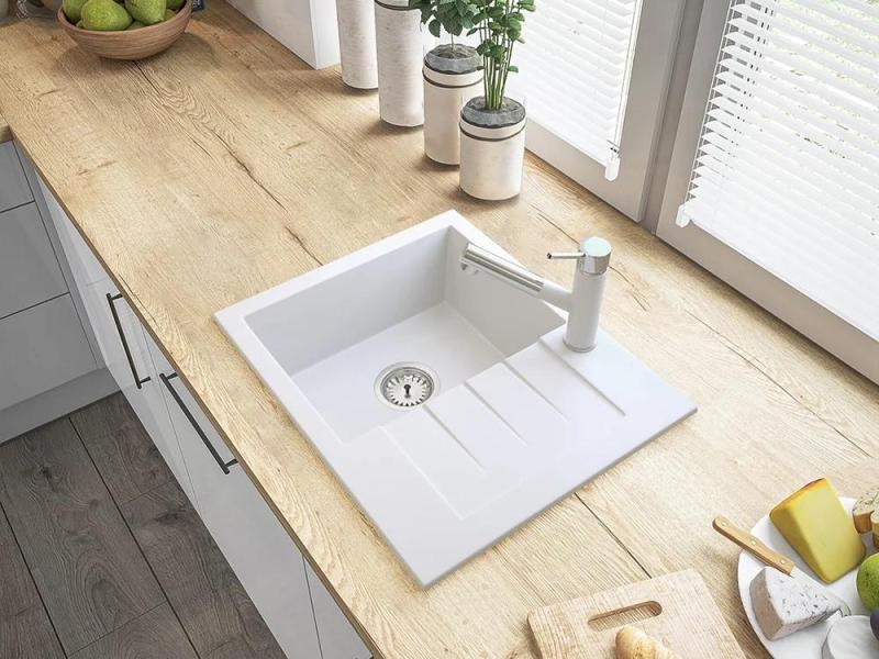 Gránitland Ceres konyhai csaptelep fehér, kihúzható kifolyóval és kétfunkciós kézi zuhannyal 1208970709