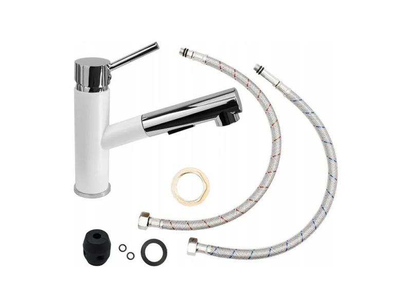 Gránitland Ceres konyhai csaptelep fehér, kihúzható kifolyóval és kétfunkciós kézi zuhannyal 1208970709