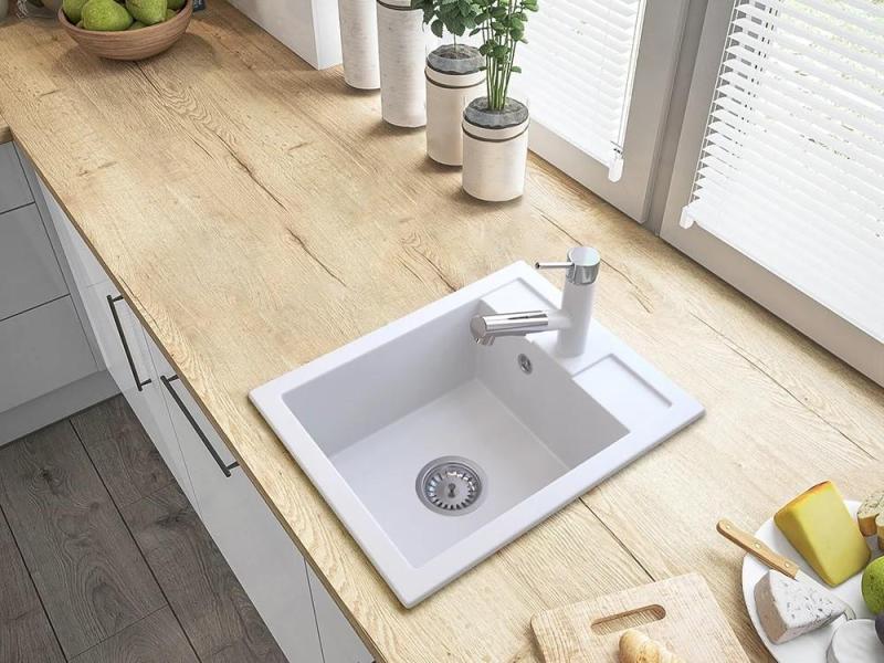 Gránitland Ceres konyhai csaptelep fehér, kihúzható kifolyóval és kétfunkciós kézi zuhannyal 1208970709