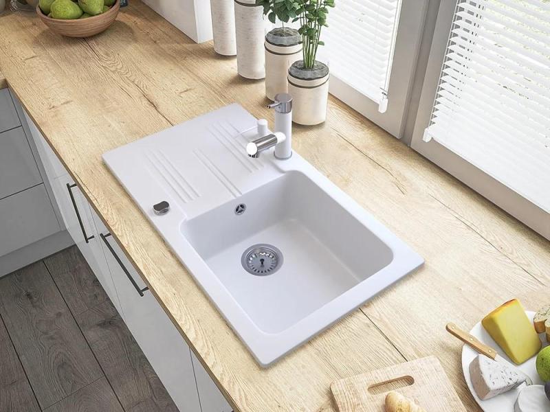 Gránitland Ceres konyhai csaptelep fehér, kihúzható kifolyóval és kétfunkciós kézi zuhannyal 1208970709