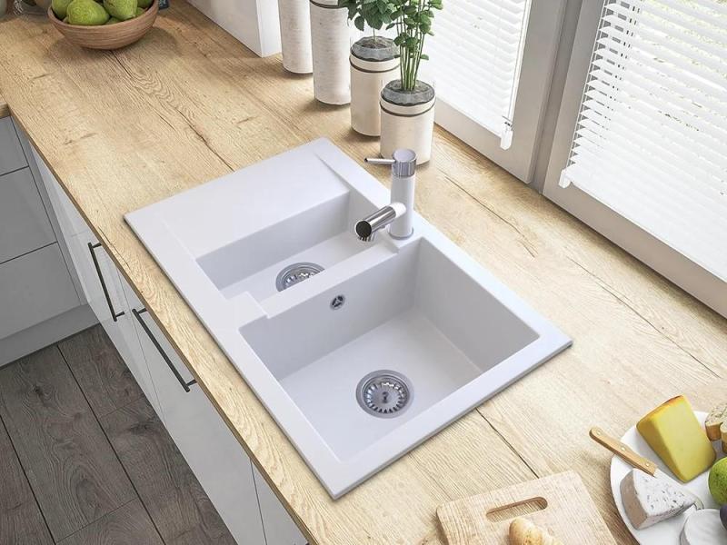 Gránitland Ceres konyhai csaptelep fehér, kihúzható kifolyóval és kétfunkciós kézi zuhannyal 1208970709