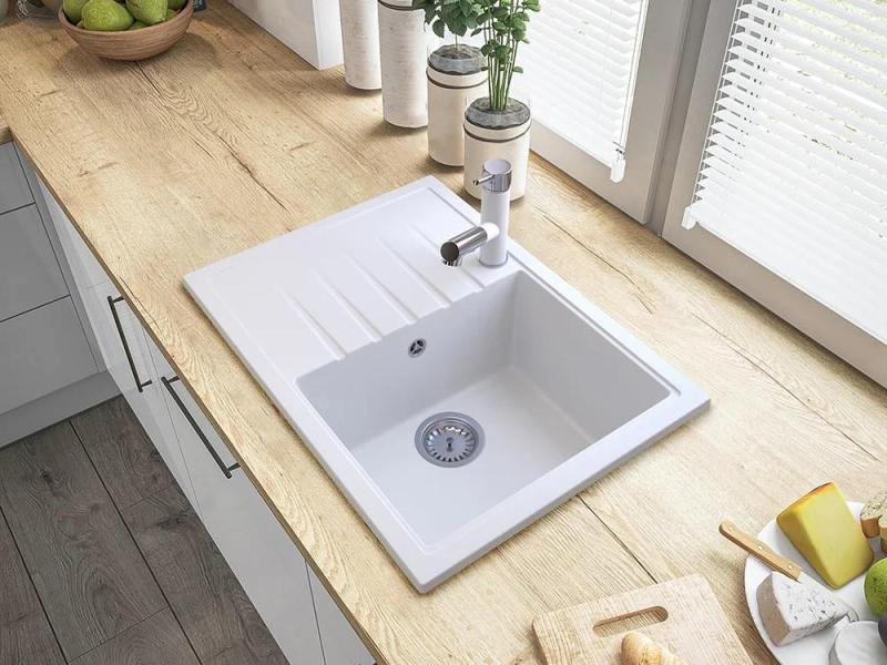 Gránitland Ceres konyhai csaptelep fehér, kihúzható kifolyóval és kétfunkciós kézi zuhannyal 1208970709