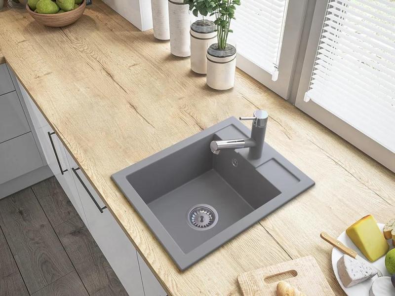 Gránitland Ceres Konyhai Csaptelep Szürke Kihúzható Kifolyóval és Kettős Funkciójú Zuhanyfejjel 1208970710