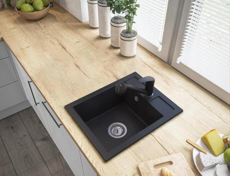 Graniteland Rhea Konyhai Keverőcsap Fekete Kihúzható Kifolyóval és Dupla Funkciós Kézizuhannyal 1208970711