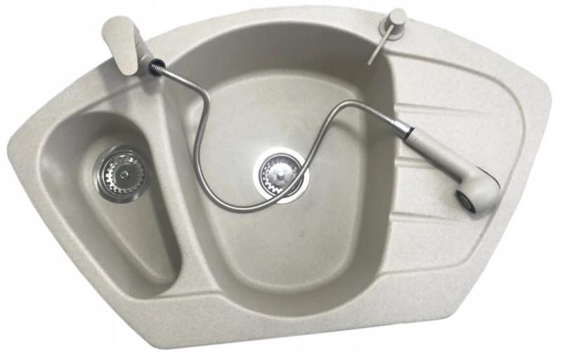 Graniteland Rhea Konyhai Keverőcsap Beige homok kihúzható kifolyóval és Dupla-Funkciós Kézizuhannyal 1208970713